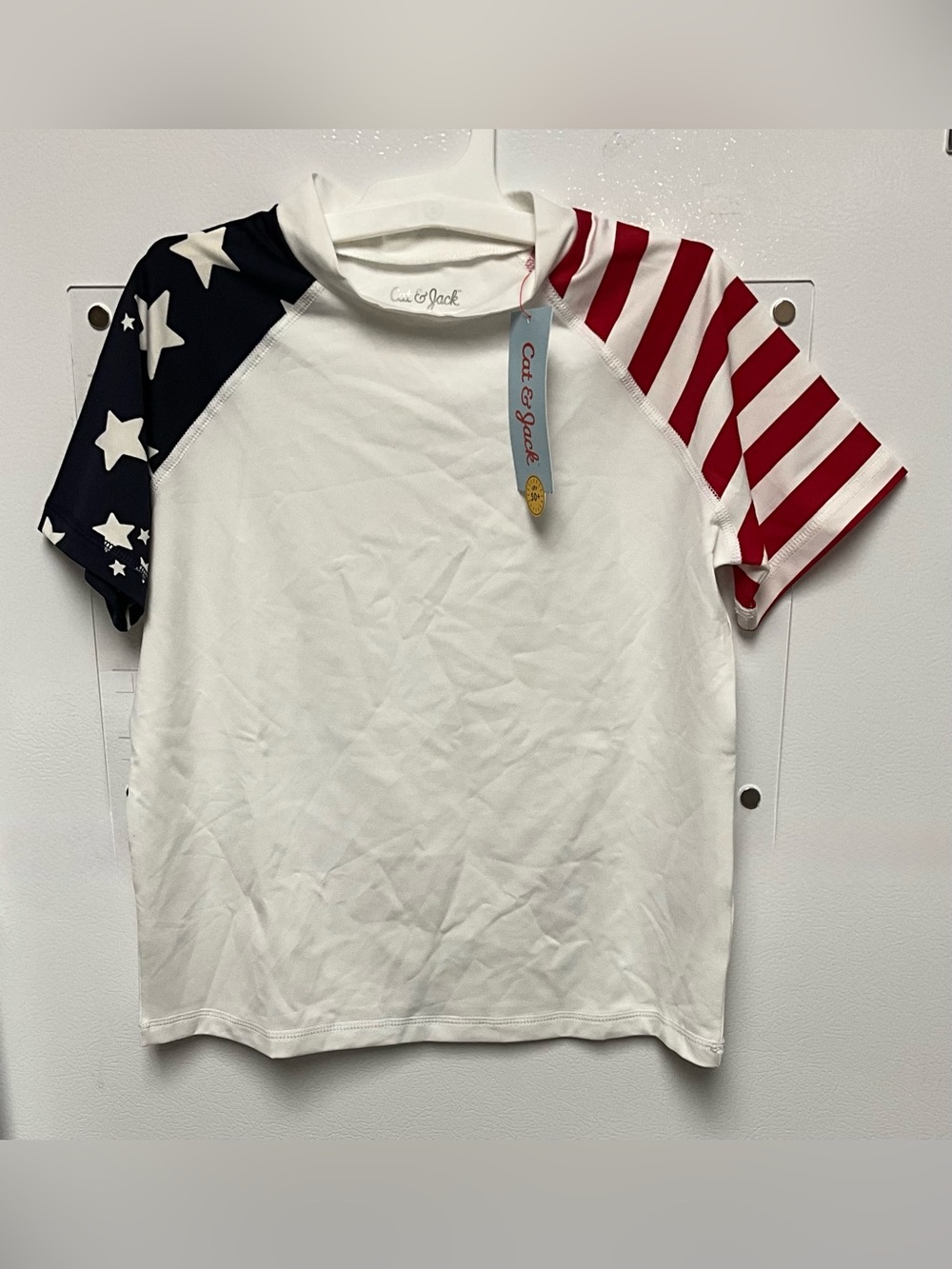 Cat & Jack White Tee with Star & Stripe Sleeves